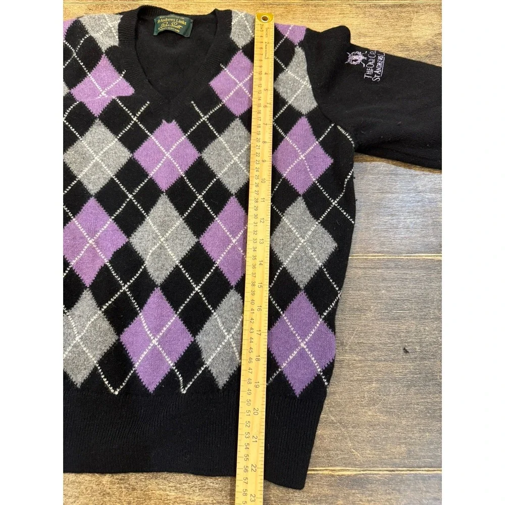 Peter Scott Sweater Pure New Wool Scotland Old Course St. Andrew's Argyle V Neck